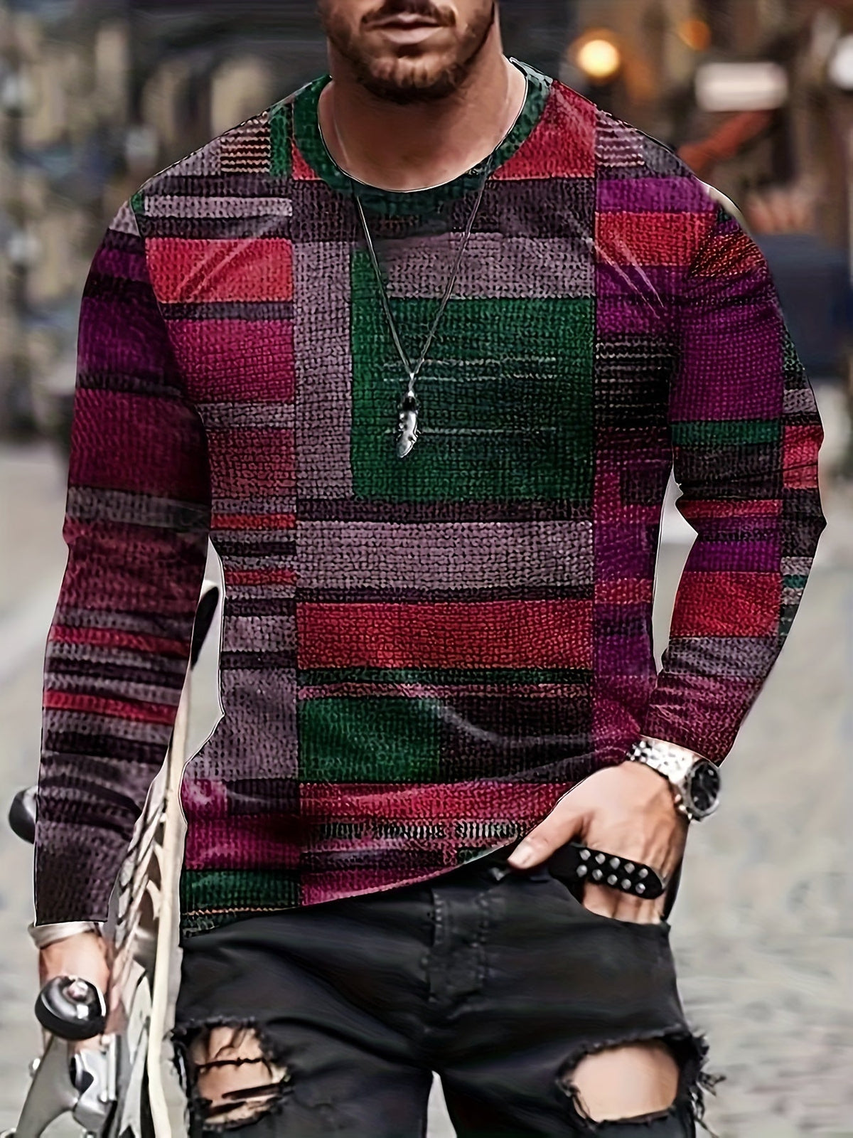 Lenoir™ | T-shirt à manches longues avec motif color block