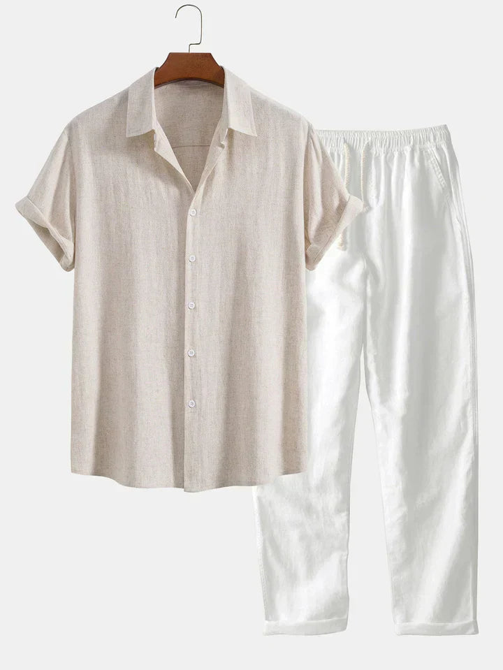 Lenoir™ | Ensemble chemise en mélange de lin et pantalon droit