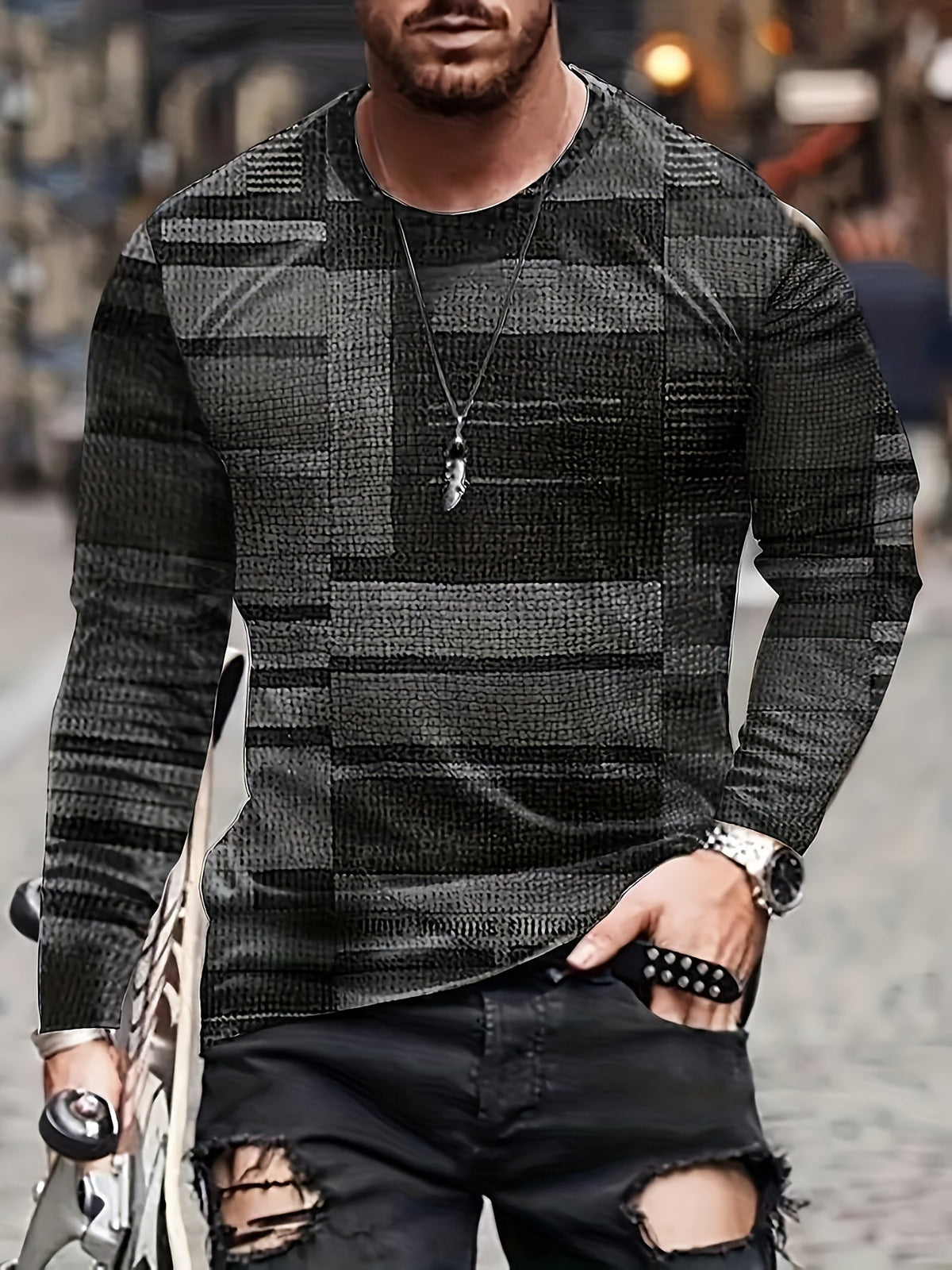 Lenoir™ | T-shirt à manches longues avec motif color block
