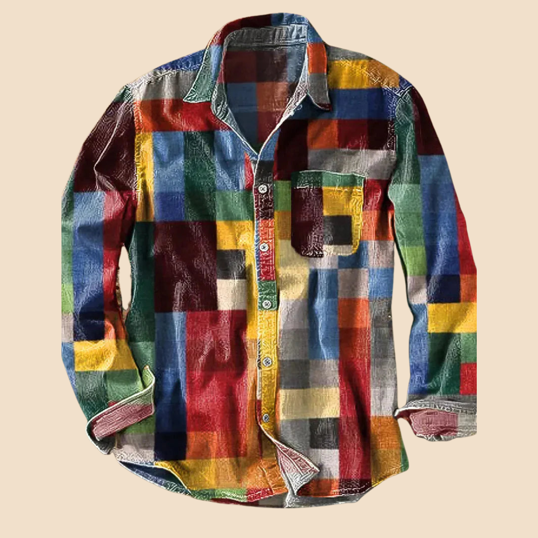 Lenoir™ | Chemise vintage à manches longues motif arc-en-ciel