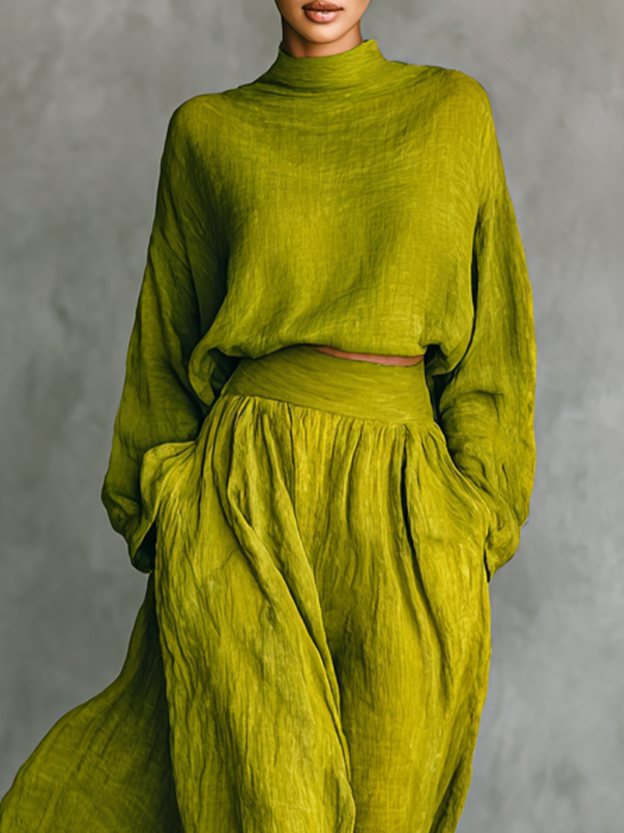 Lenoir™ | Ensemble féminin vert en mélange de coton et de lin