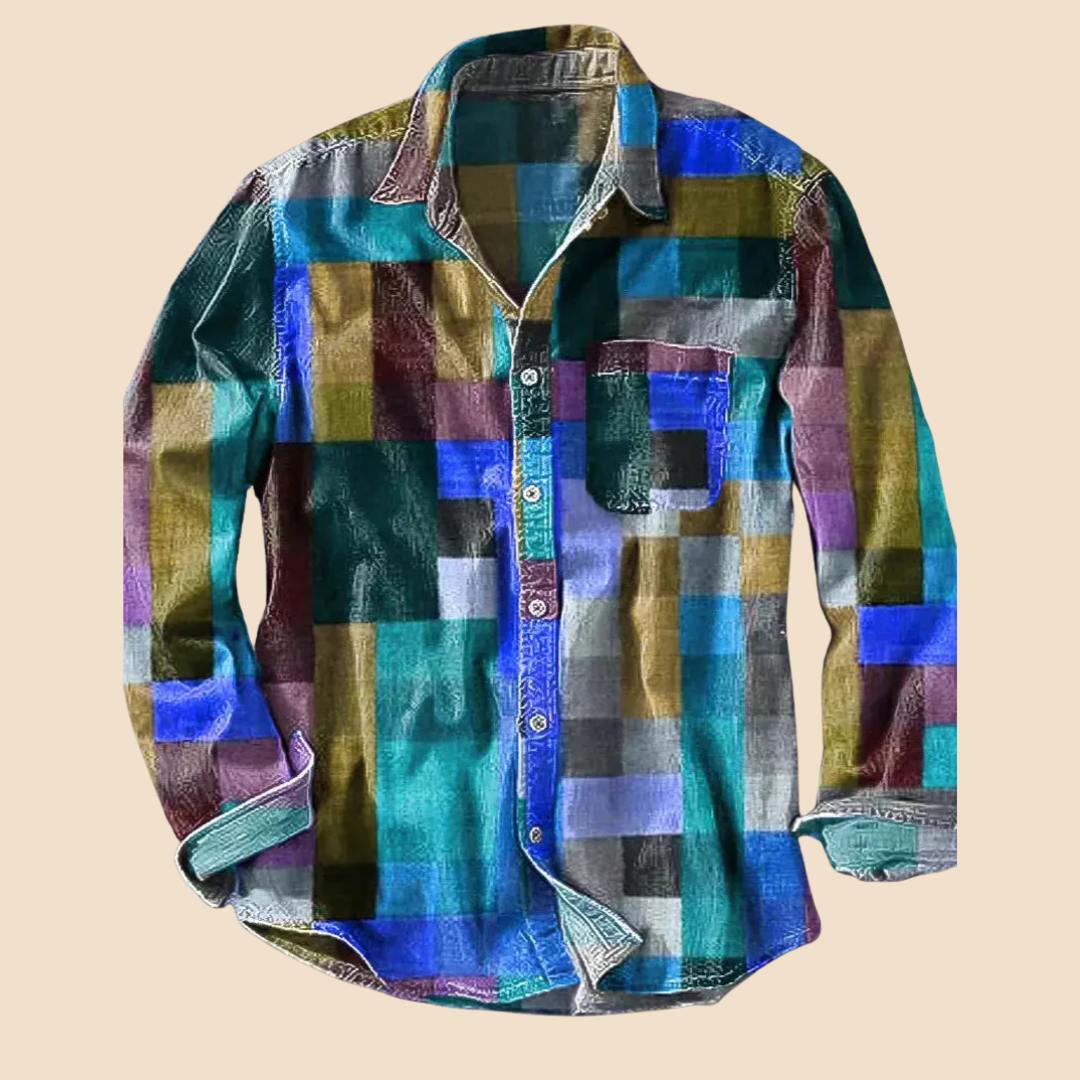 Lenoir™ | Chemise vintage à manches longues motif arc-en-ciel