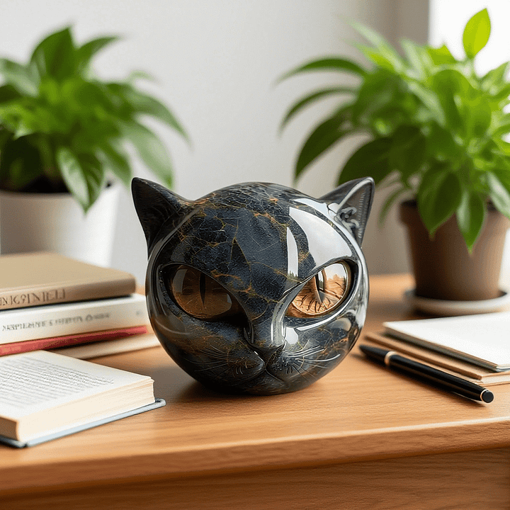 Lenoir™ | Sculpture de tête de chat noire