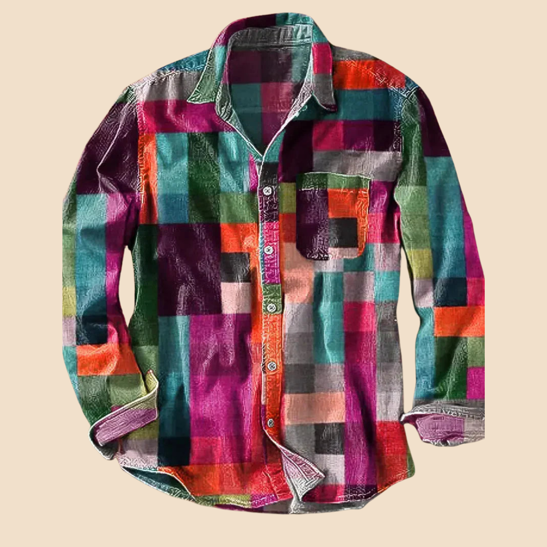 Lenoir™ | Chemise vintage à manches longues motif arc-en-ciel