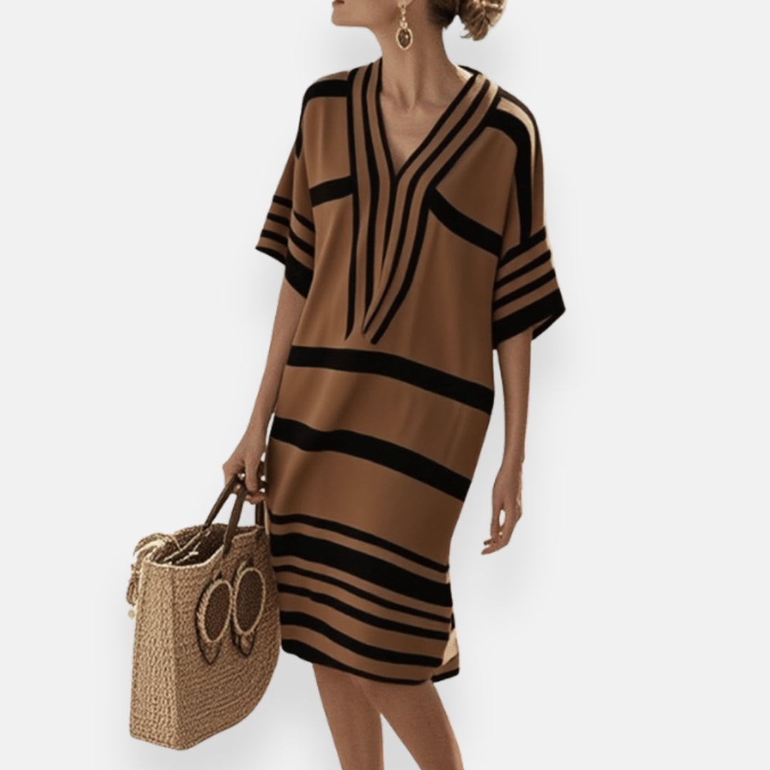 Lenoir™ | Robe ample à rayures et col tunisien