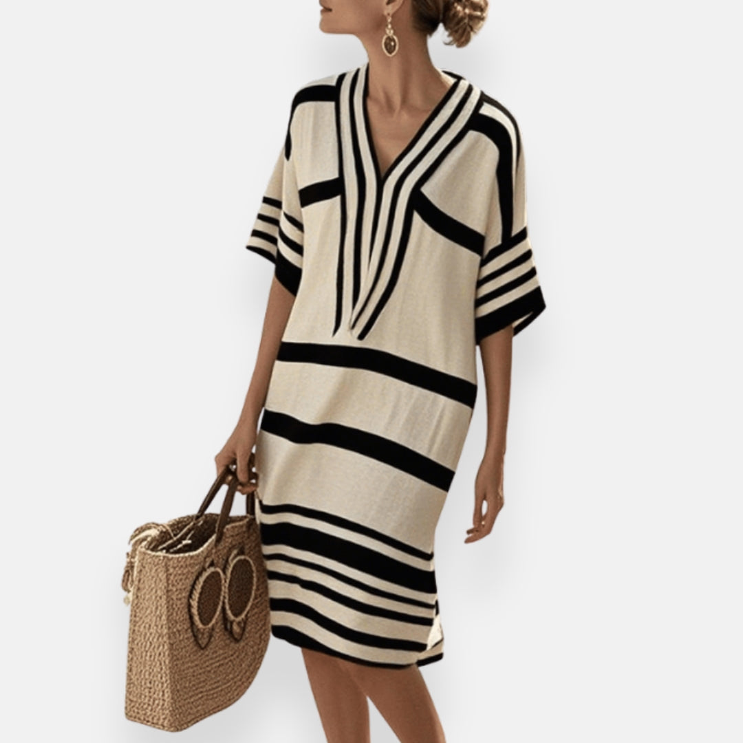 Lenoir™ | Robe ample à rayures et col tunisien