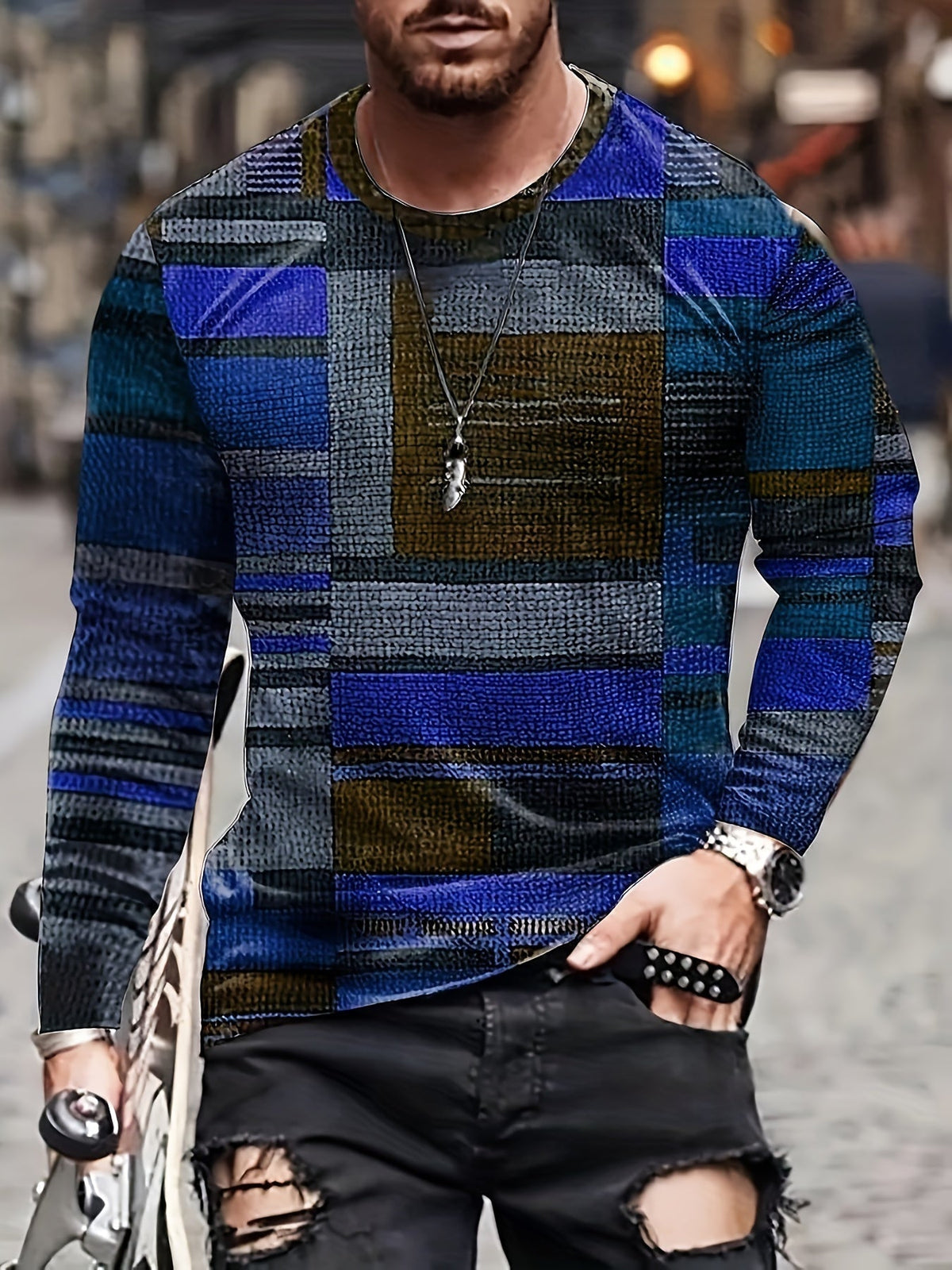 Lenoir™ | T-shirt à manches longues avec motif color block