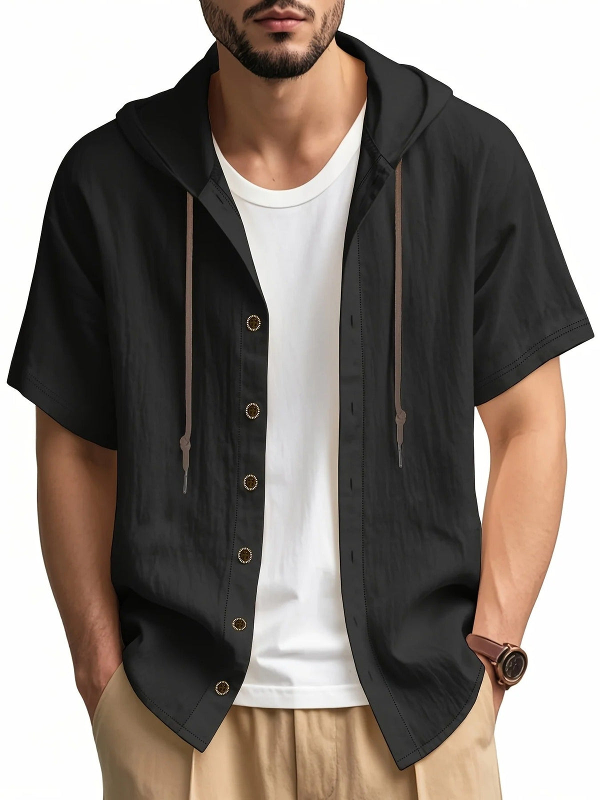 Lenoir™ | Chemise légère en lin à manches courtes avec capuche