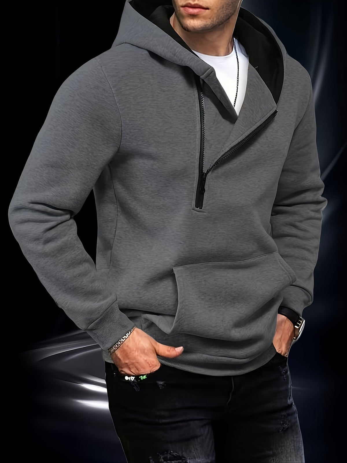 Cazel | Sweat à capuche à manches longues avec demi-zip