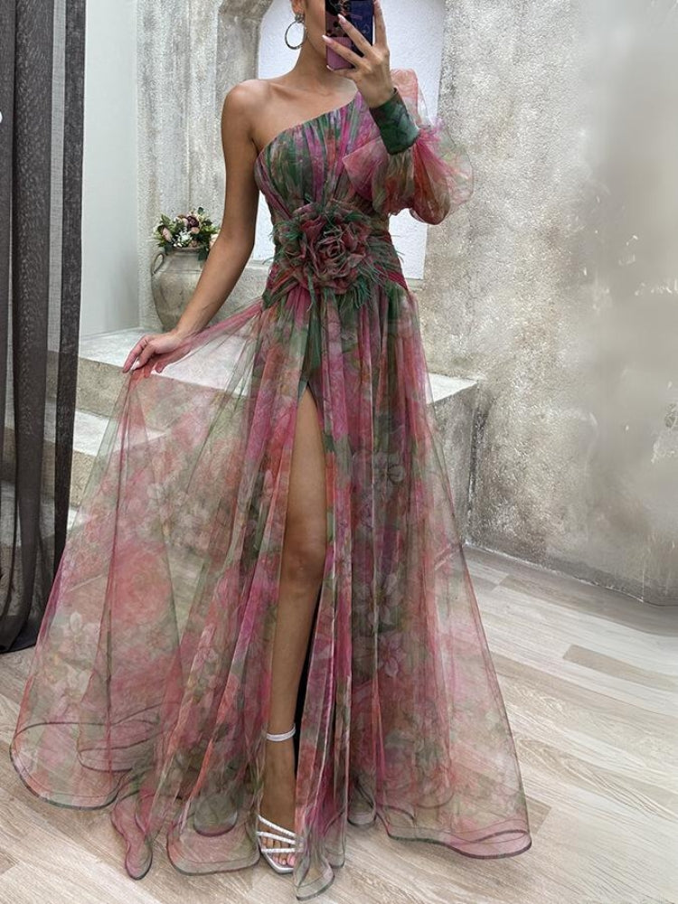 Kayla - Robe longue à fleurs asymétrique