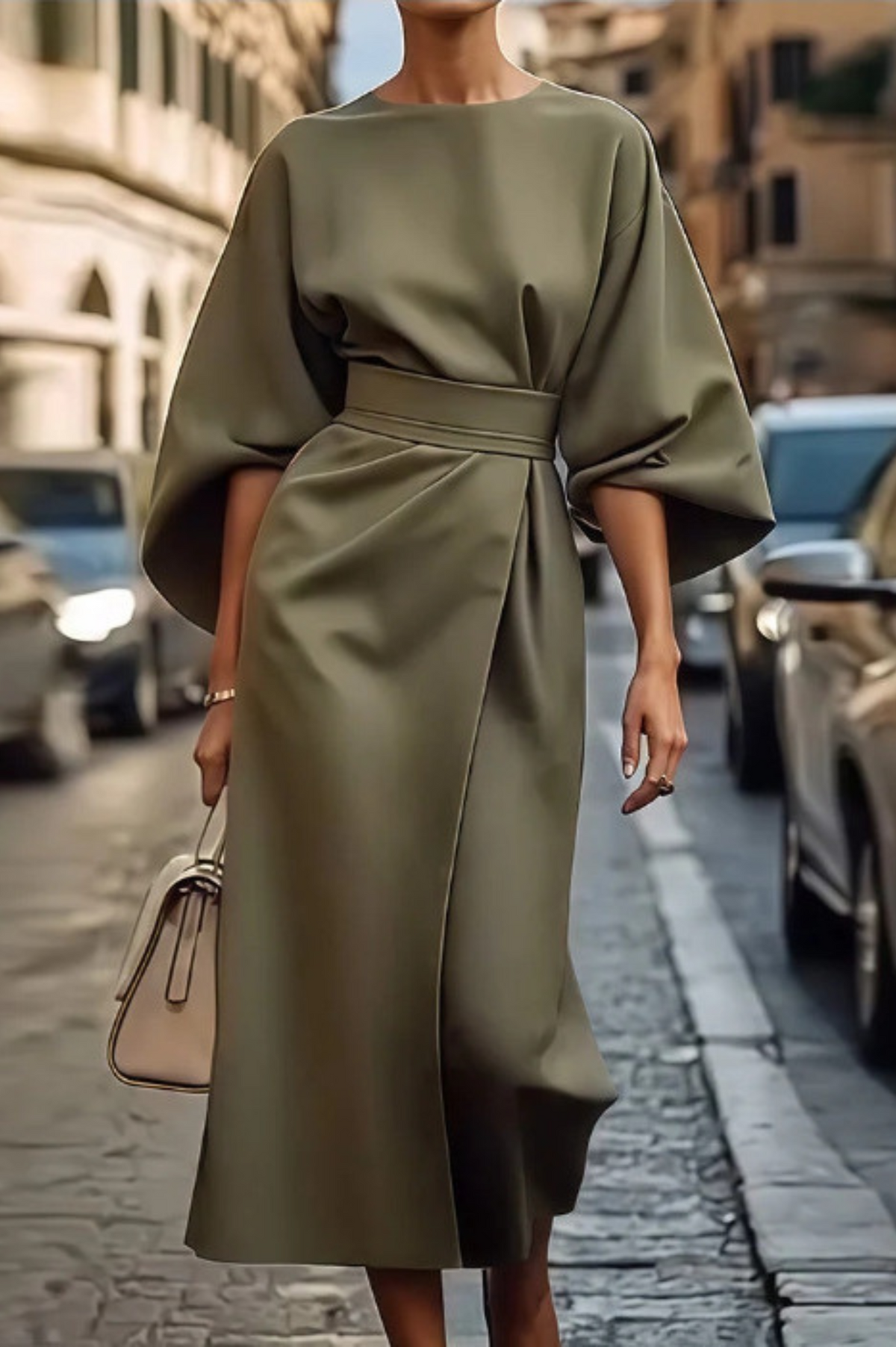 Sonia | Robe élégante avec manches lanterne et ceinture