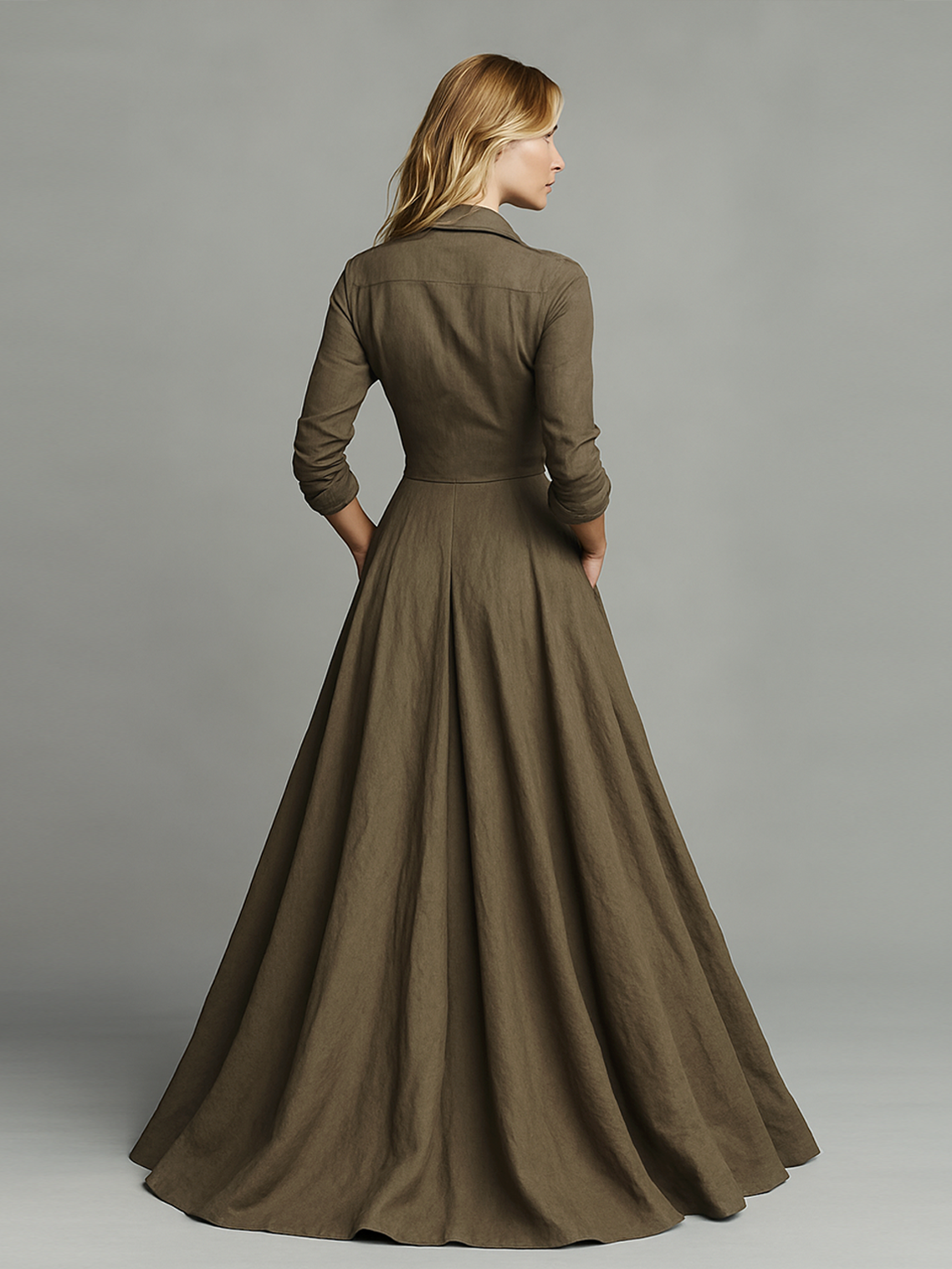 Lenoir™ | Robe Maxi Vintage en Coton et Lin pour Femmes avec Design Chemisier