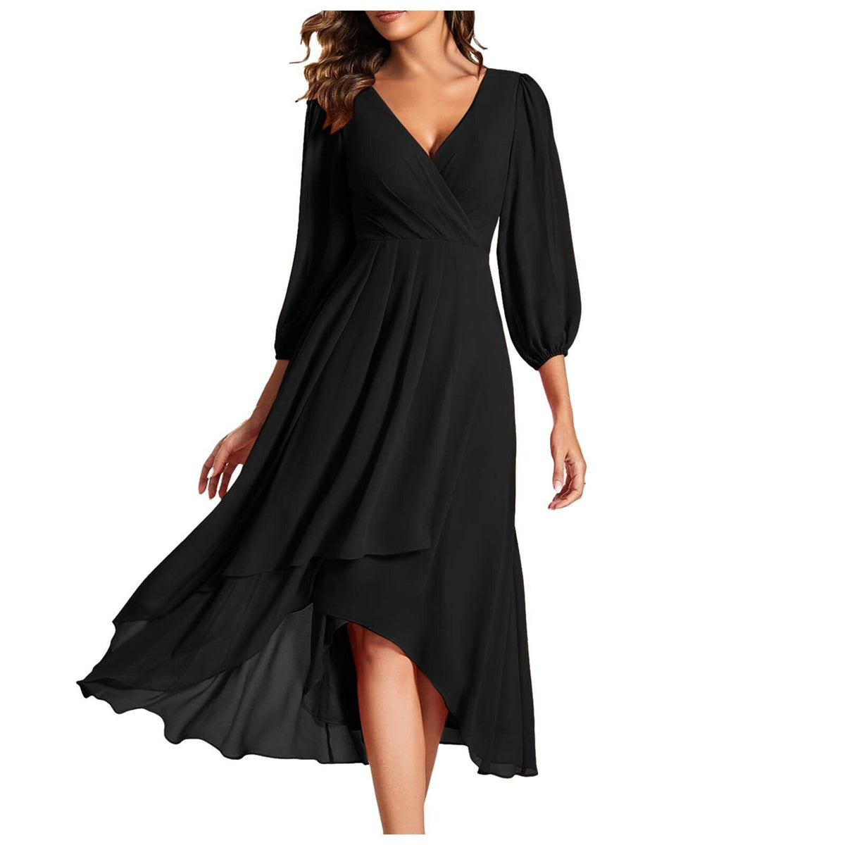 Lenoir™ | Robe à col en V avec ourlet asymétrique
