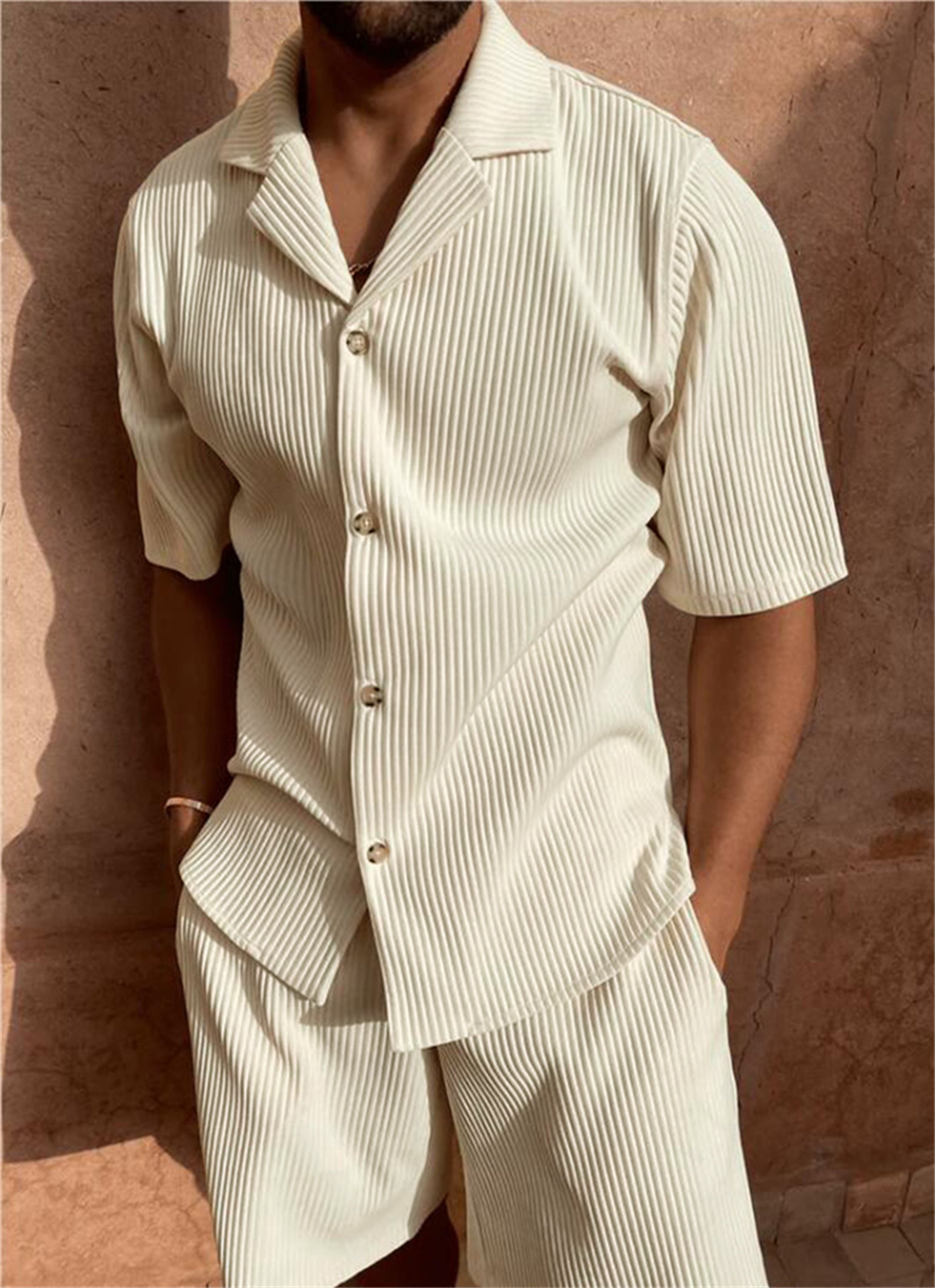 Lenoir™ | Ensemble chemise en corde à manches courtes et pantalon court