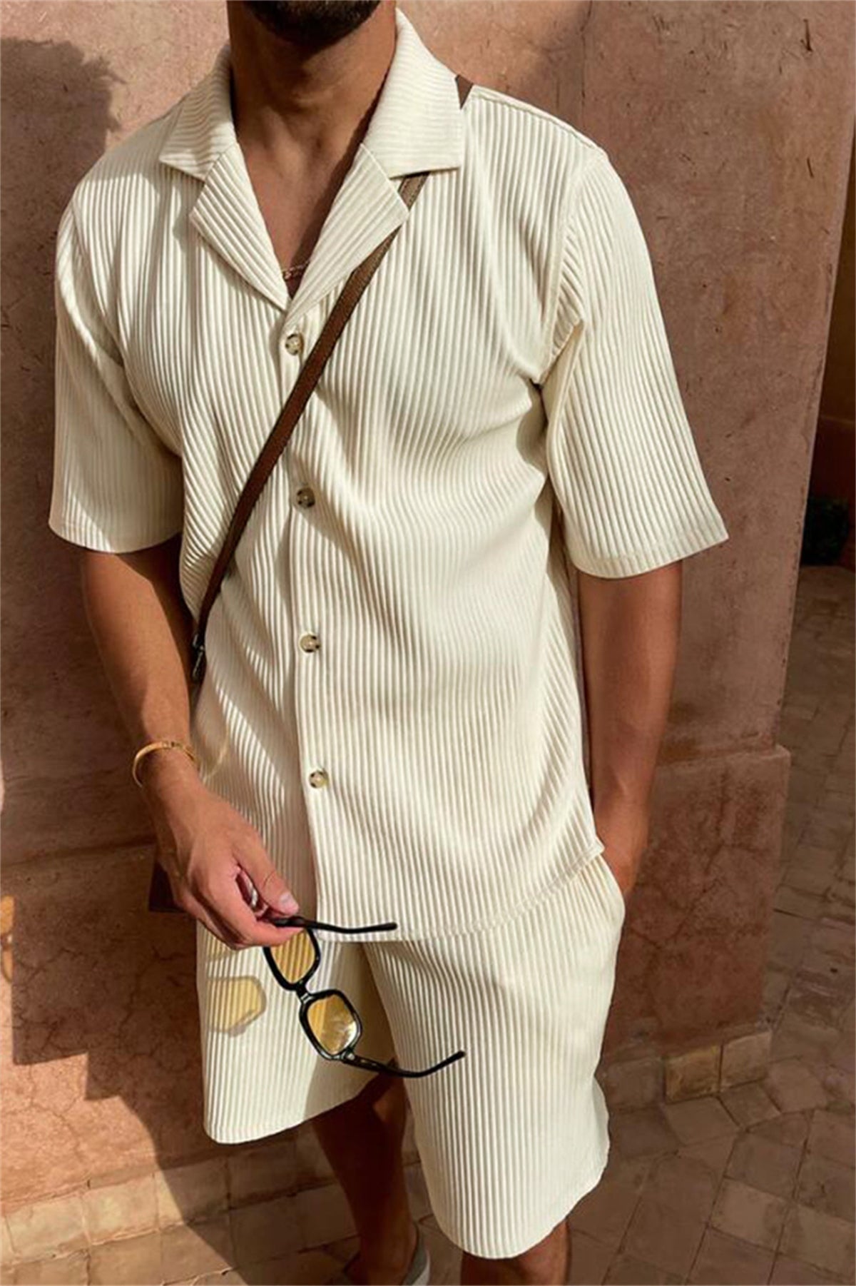Lenoir™ | Ensemble chemise en corde à manches courtes et pantalon court
