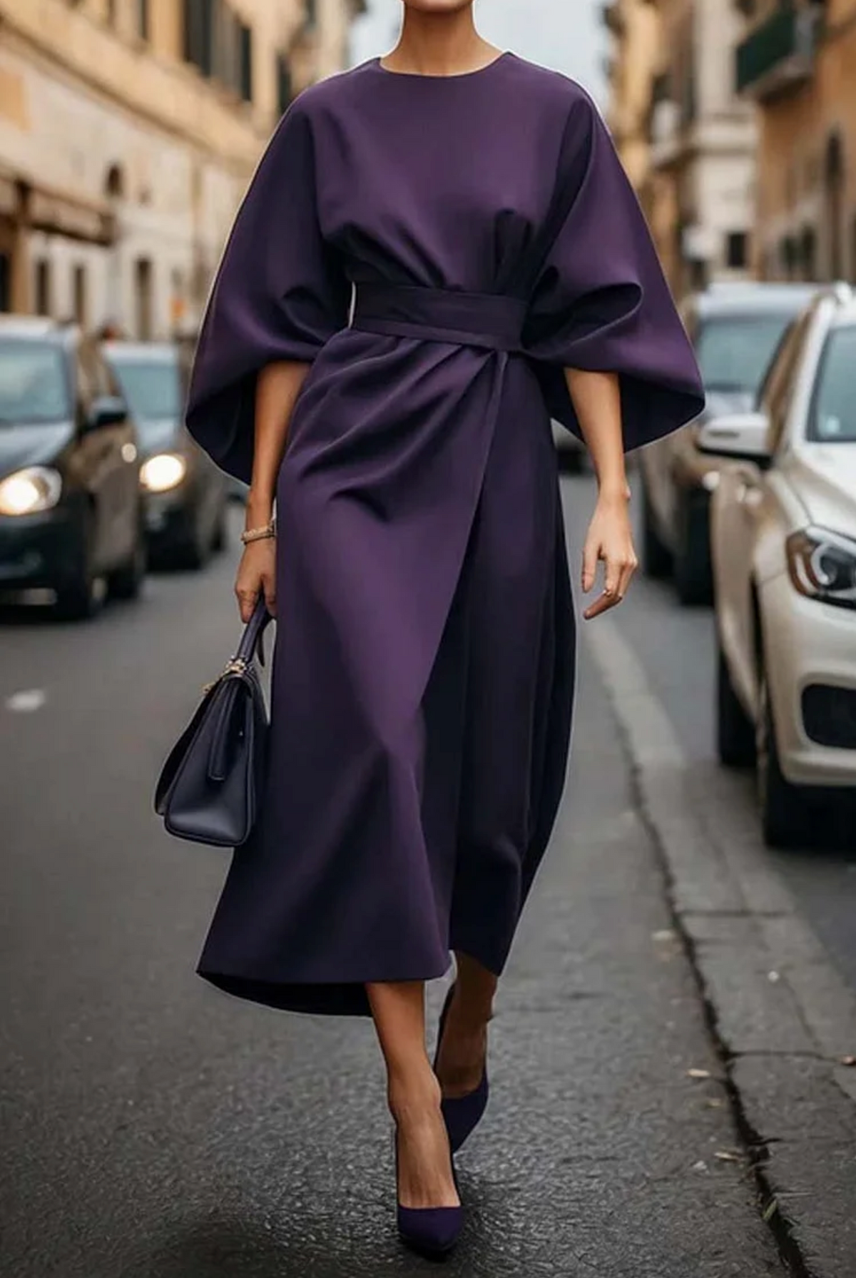 Sonia | Robe élégante avec manches lanterne et ceinture