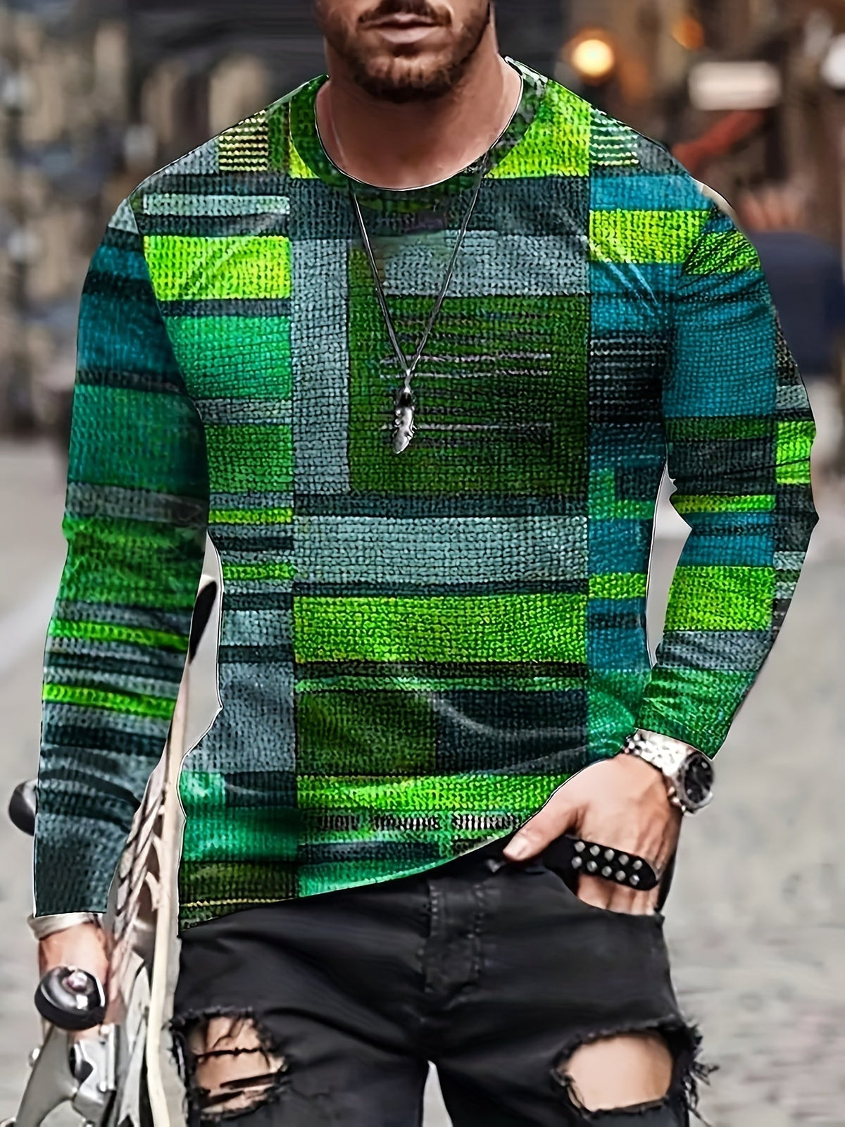 Lenoir™ | T-shirt à manches longues avec motif color block