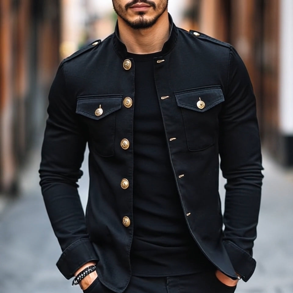 Lenoir™ | Veste vintage décontractée à col montant et boutons pour homme