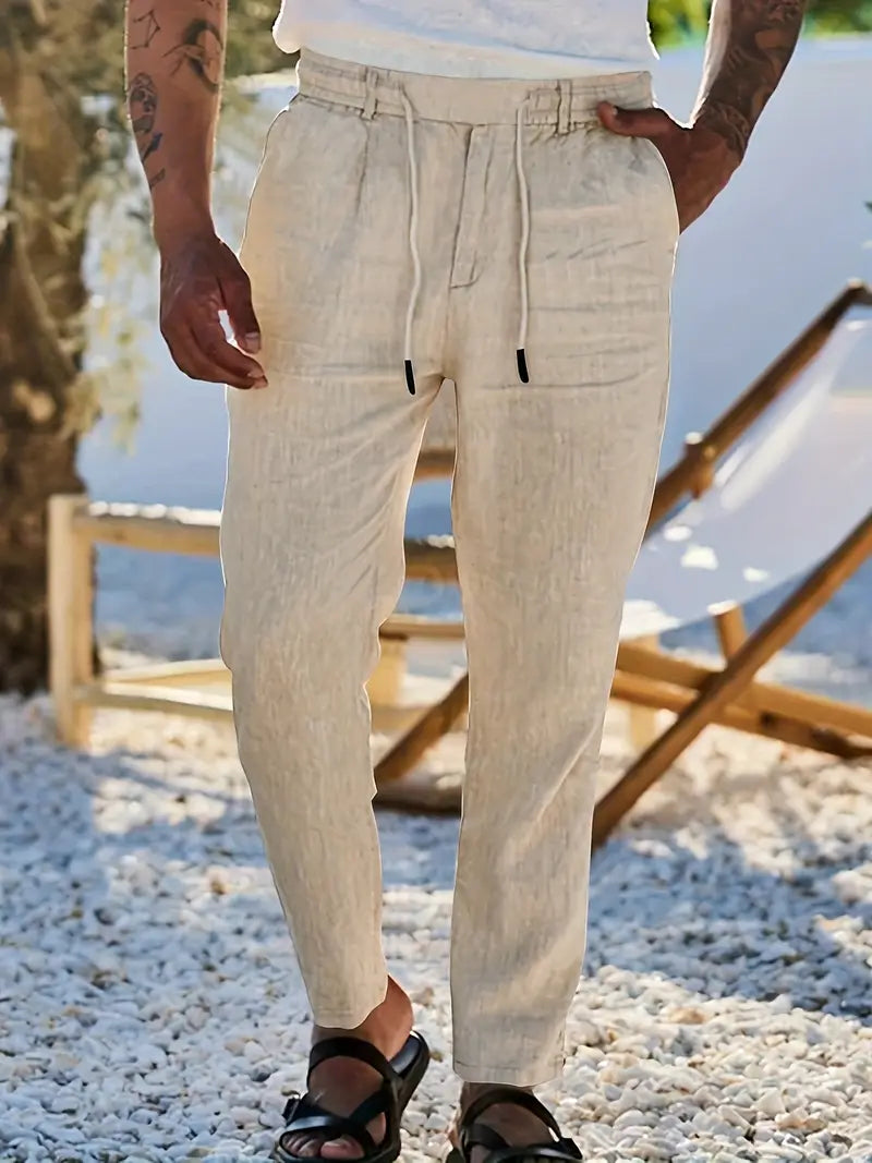 Cazel | Pantalon large en lin avec cordon de serrage