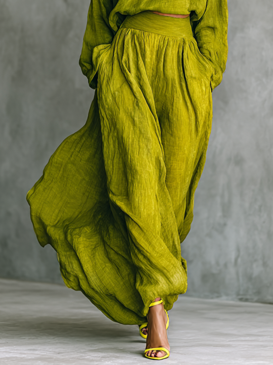 Lenoir™ | Ensemble féminin vert en mélange de coton et de lin