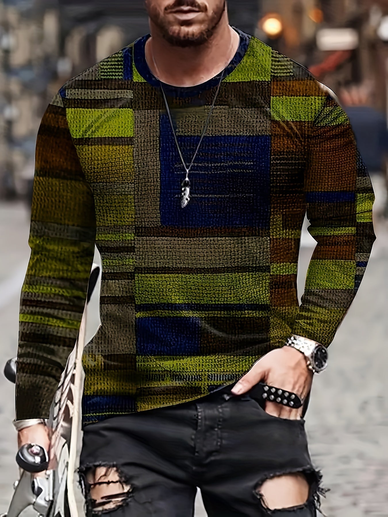Lenoir™ | T-shirt à manches longues avec motif color block