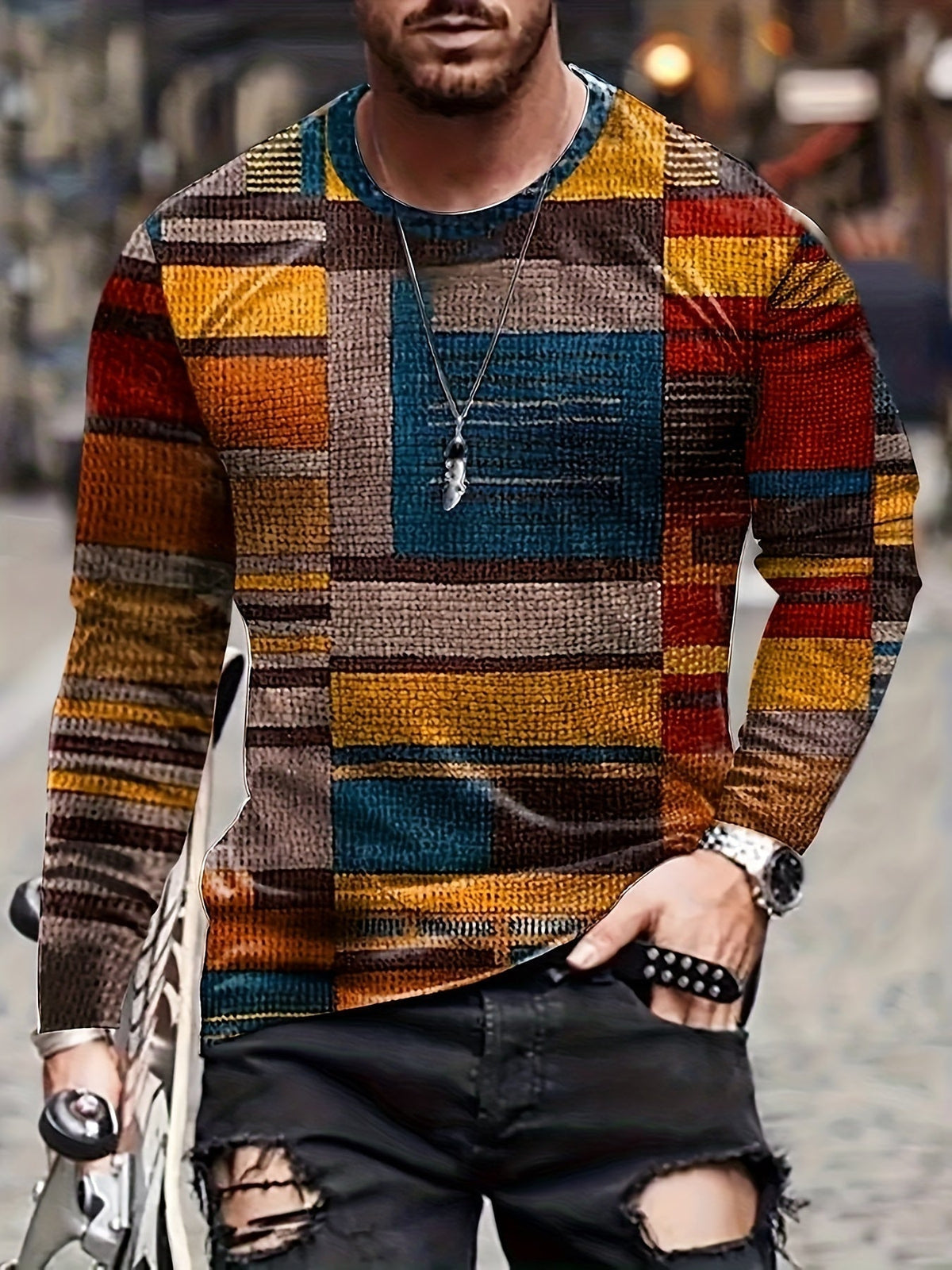 Lenoir™ | T-shirt à manches longues avec motif color block