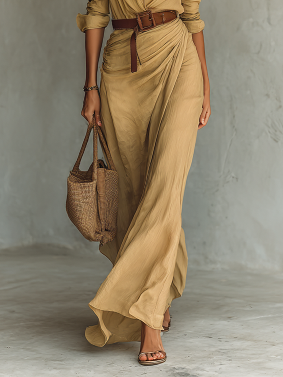 Lenoir™ | Robe Maxi Longue avec Col et Ceinture Inclus