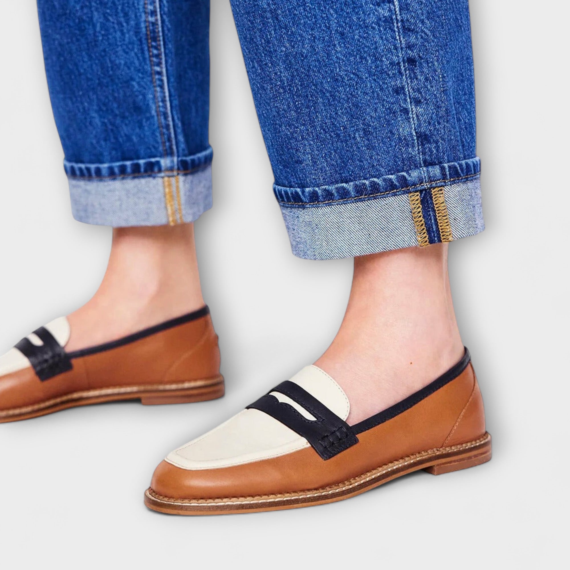 Lenoir™ | Mocassins Bruine avec bout arrondi et design en coloris bloc