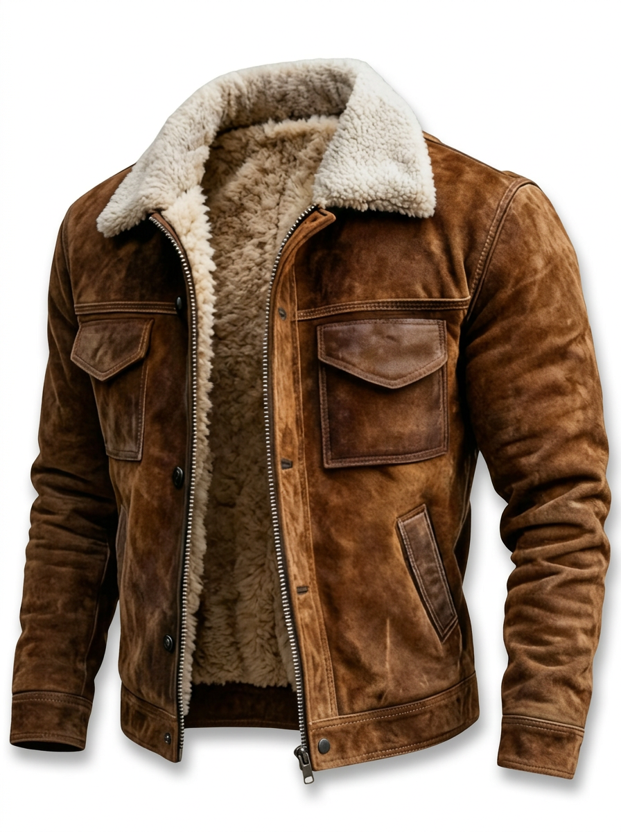 Cazel | Veste en cuir avec doublure en sherpa