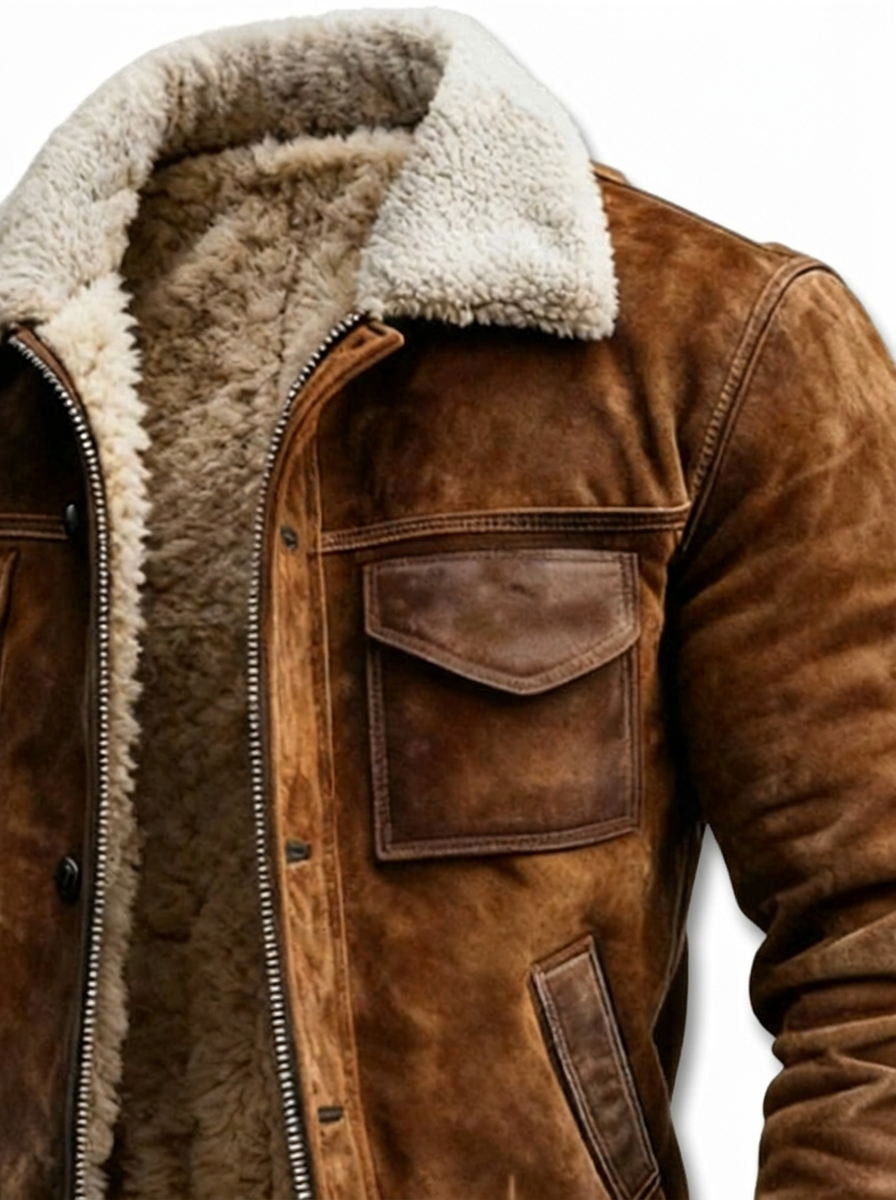 Cazel | Veste en cuir avec doublure en sherpa