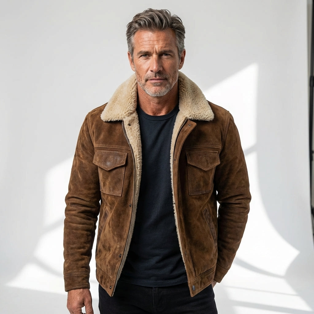Cazel | Veste en cuir avec doublure en sherpa