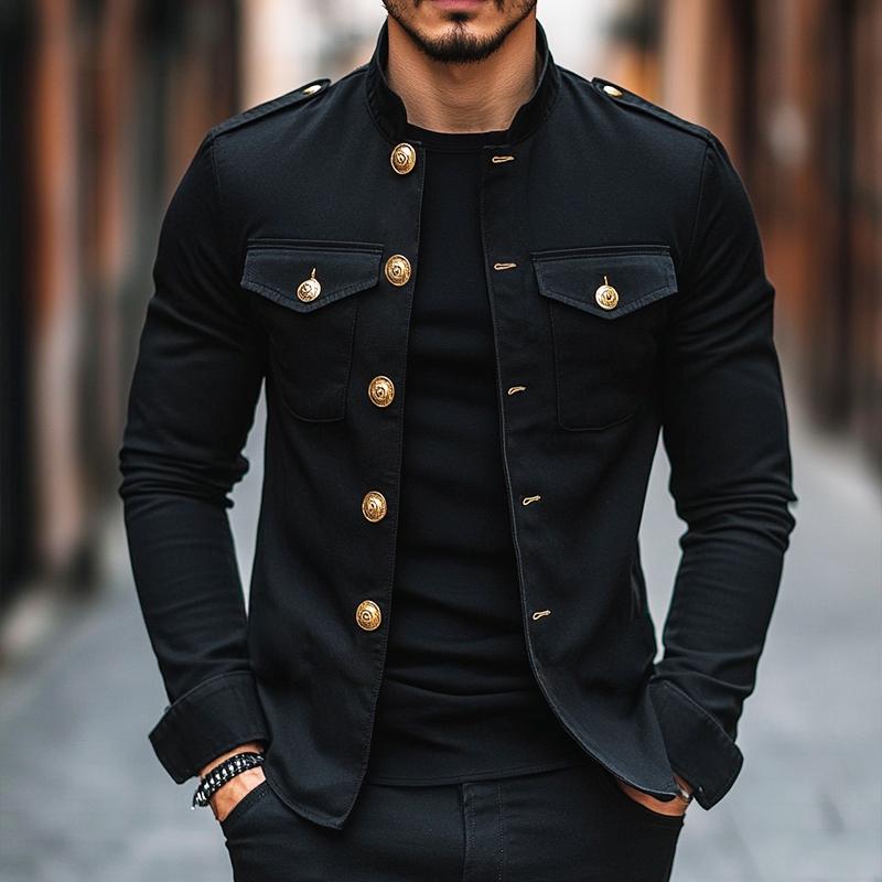Lenoir™ | Veste vintage décontractée à col montant et boutons pour homme