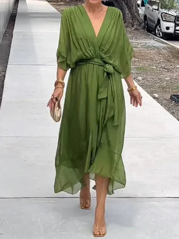 Monica - Robe en mousseline de soie Ă col en V