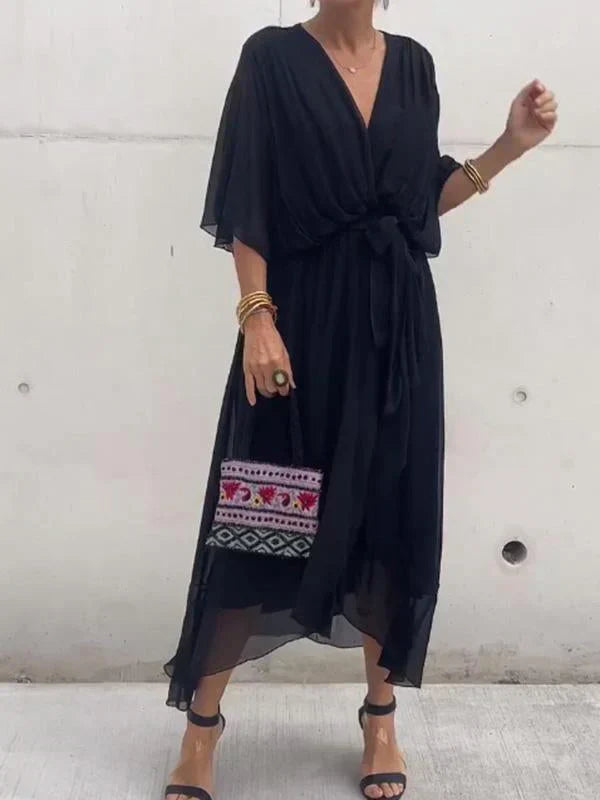 Monica - Robe en mousseline de soie à col en V