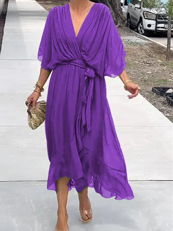 Monica - Robe en mousseline de soie à col en V