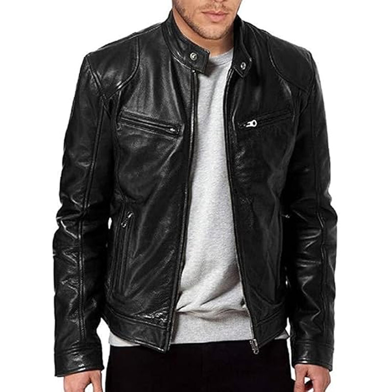 Cazel | Veste en cuir à col montant avec fermeture éclair