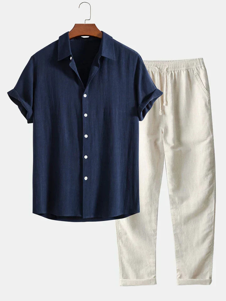 Lenoir™ | Ensemble chemise en mélange de lin et pantalon droit