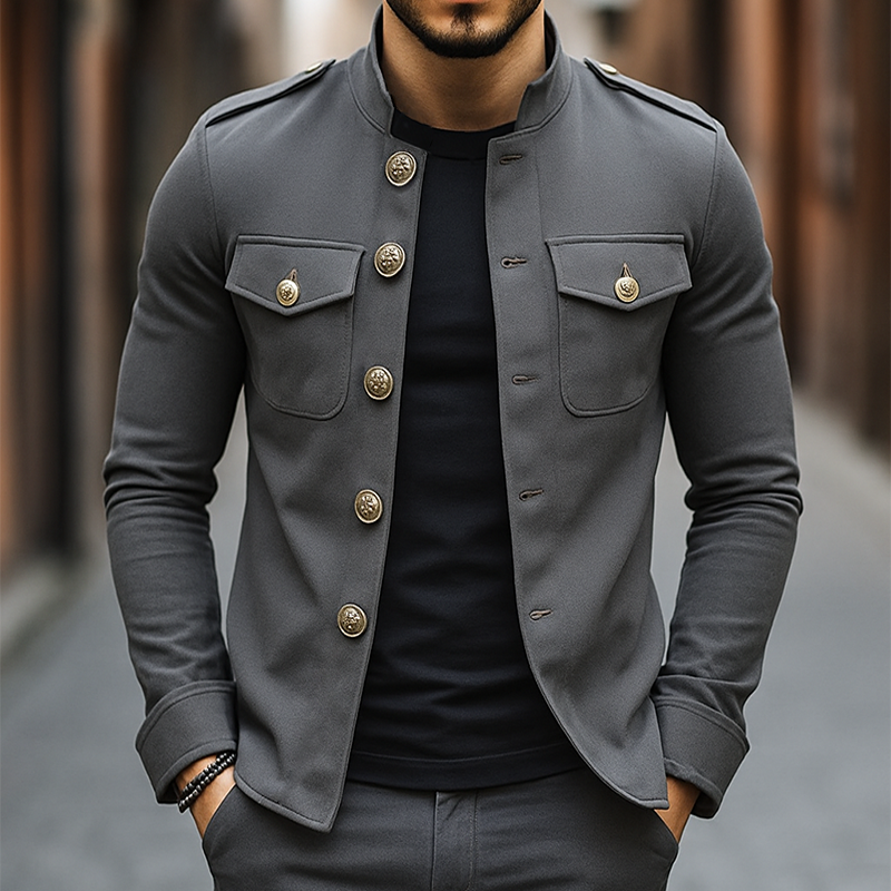 Lenoir™ | Veste vintage décontractée à col montant et boutons pour homme