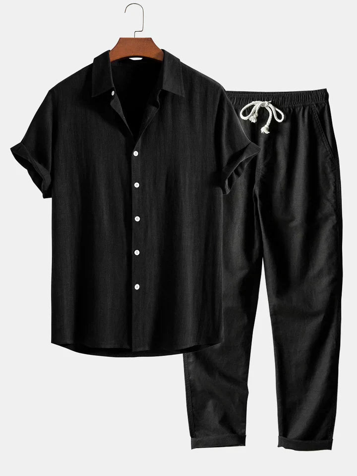 Lenoir™ | Ensemble chemise en mélange de lin et pantalon droit