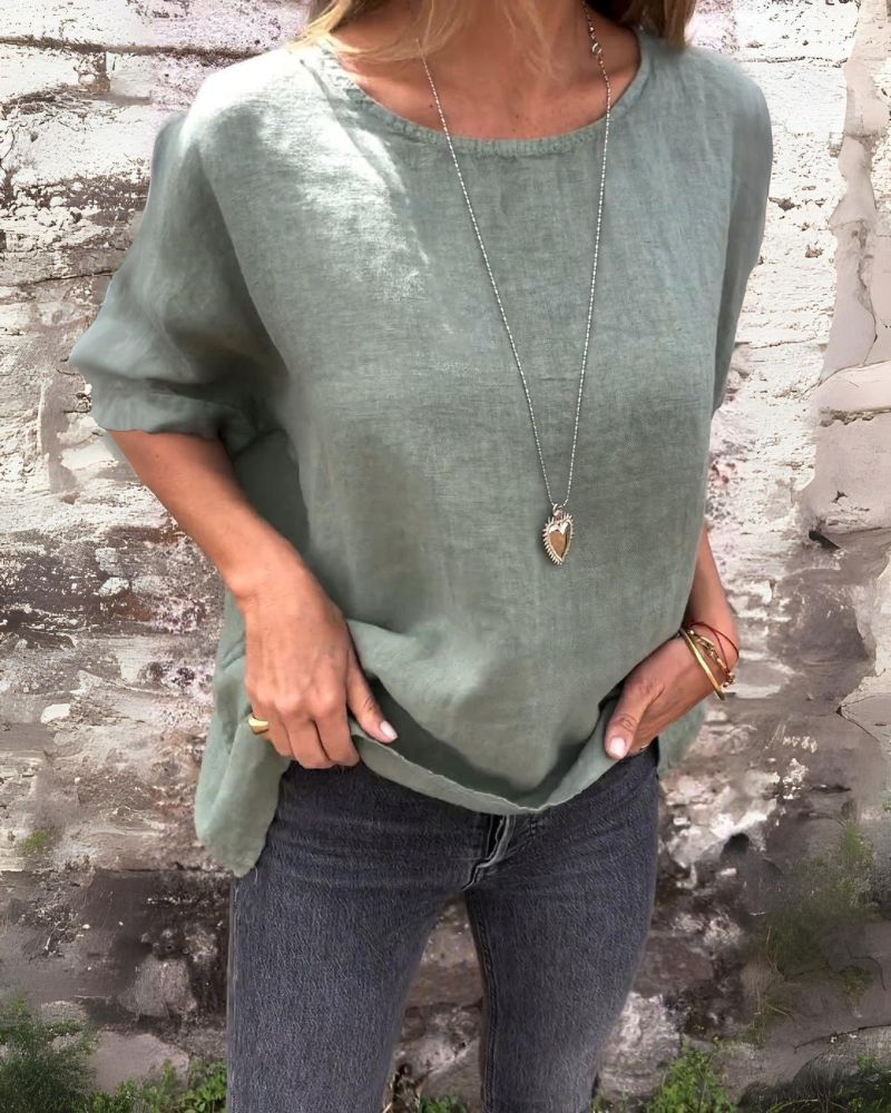 Lenoir™ | T-SHIRT EN COTON ET LIN À COL ROND
