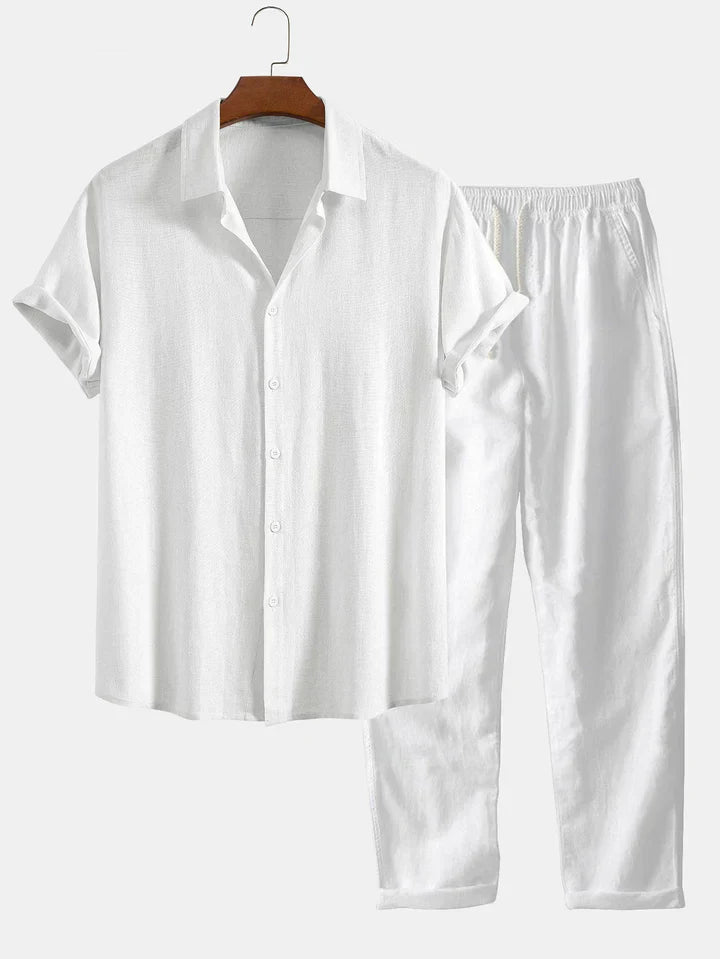 Lenoir™ | Ensemble chemise en mélange de lin et pantalon droit
