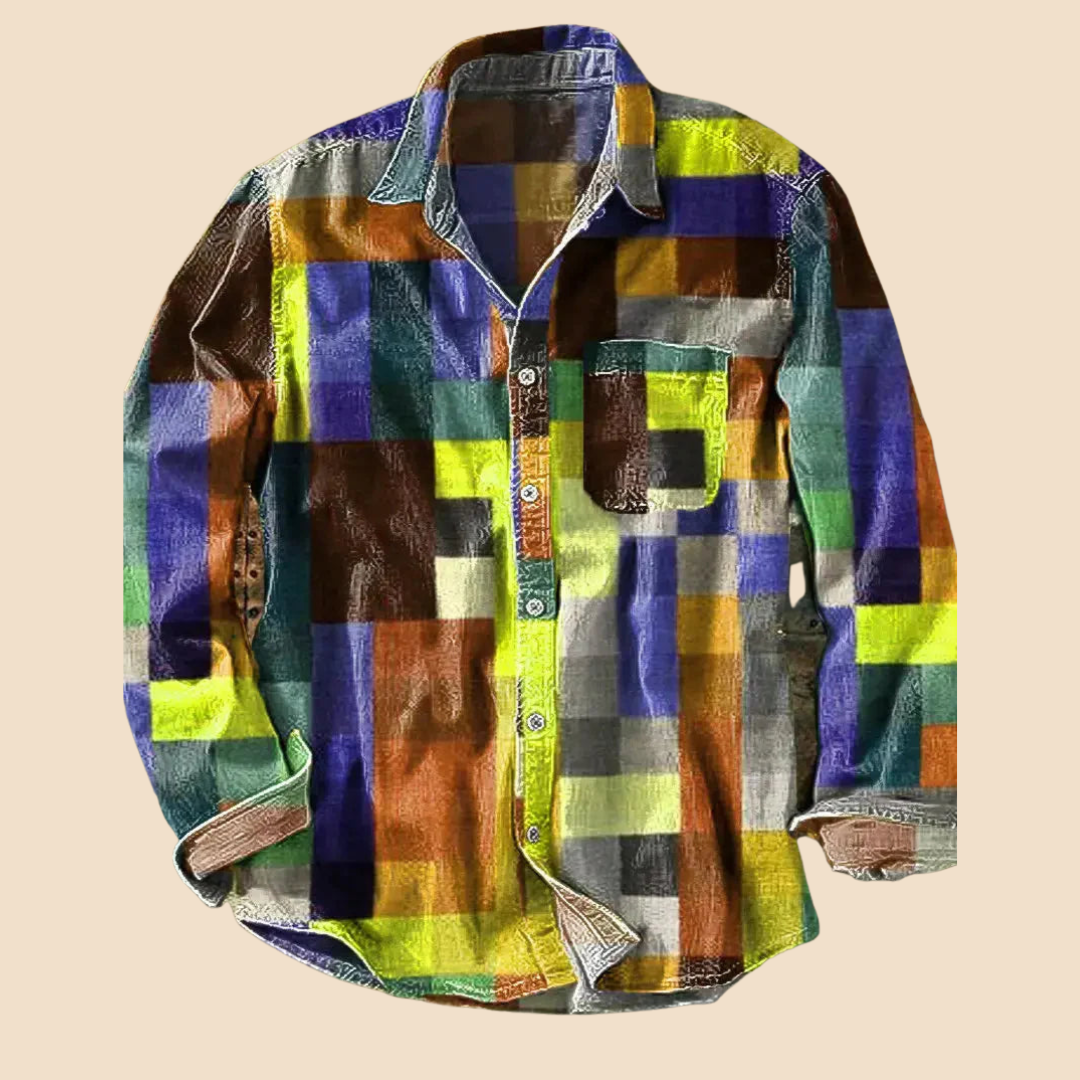 Lenoir™ | Chemise vintage à manches longues motif arc-en-ciel