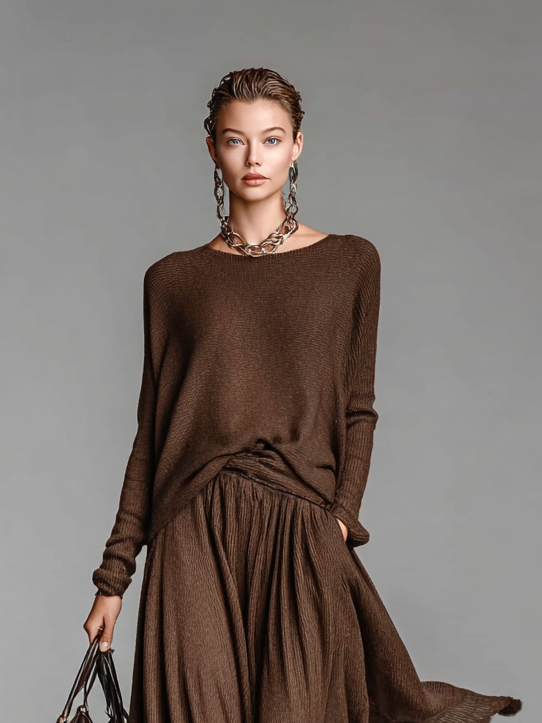 Lenoir™ | Ensemble Jupe et Pull à Col Rond