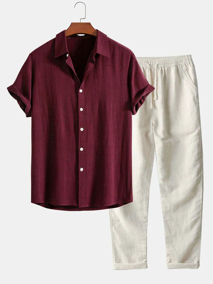 Lenoir™ | Ensemble chemise en mélange de lin et pantalon droit