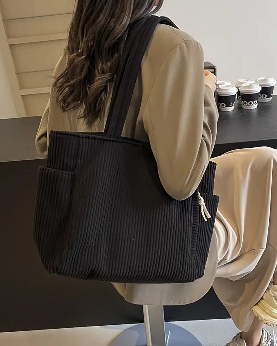 Lenoir™ | Sac cabas côtelé avec cordon de serrage