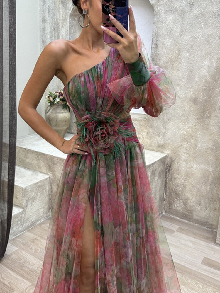Kayla - Robe longue à fleurs asymétrique