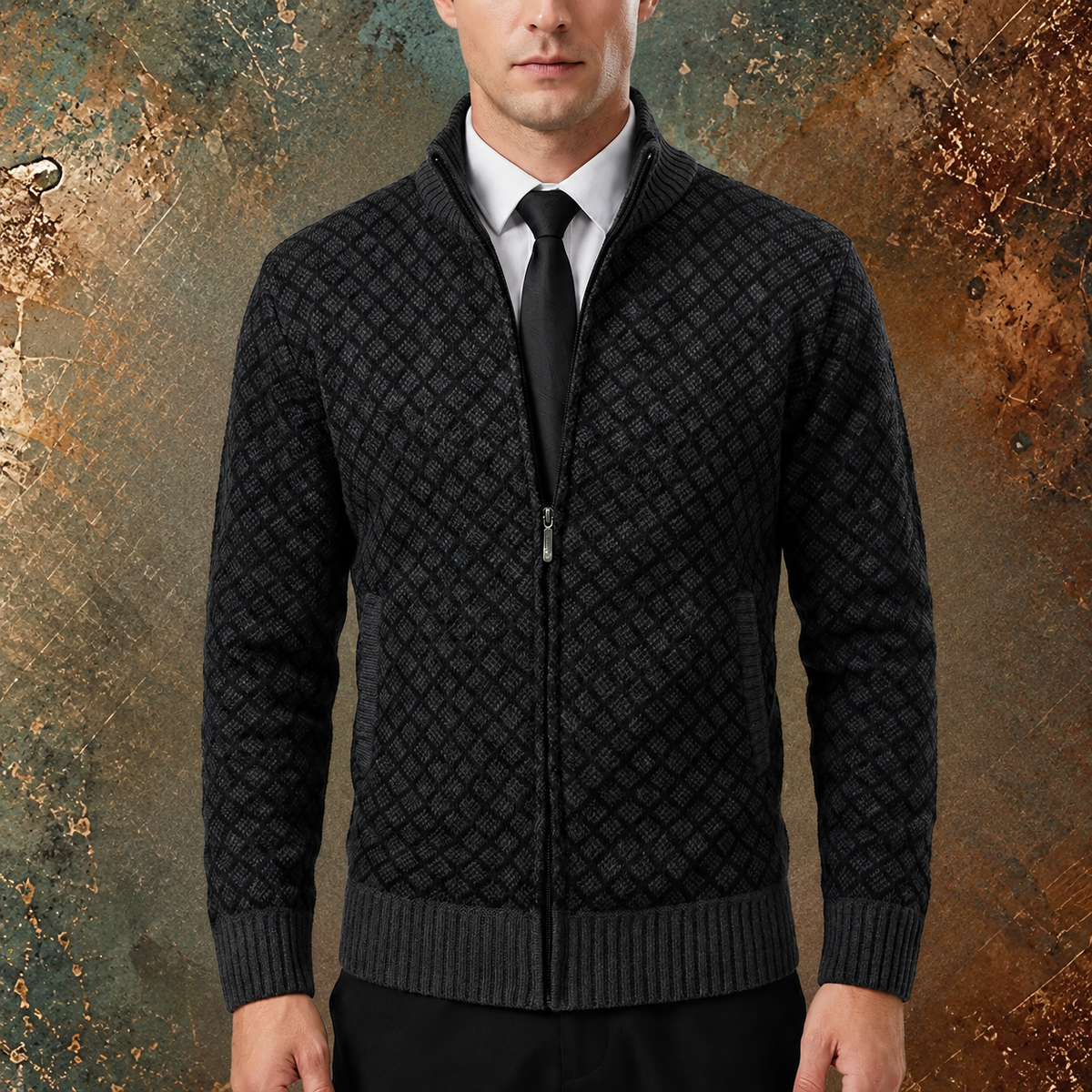 Cazel | Cardigan pour homme en maille avec zip et col montant