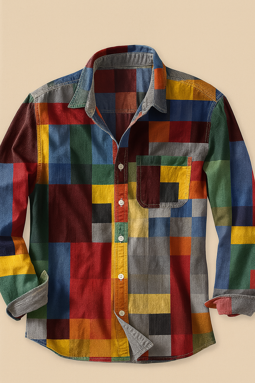 Lenoir™ | Chemise vintage à manches longues motif arc-en-ciel