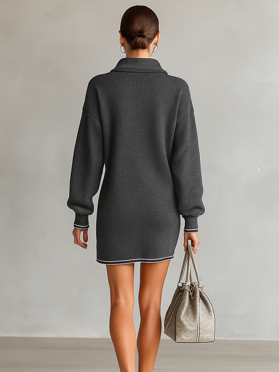 Lenoir™ | Robe Mini en Tricot Lâche avec Col Polo et Fermeture Éclair