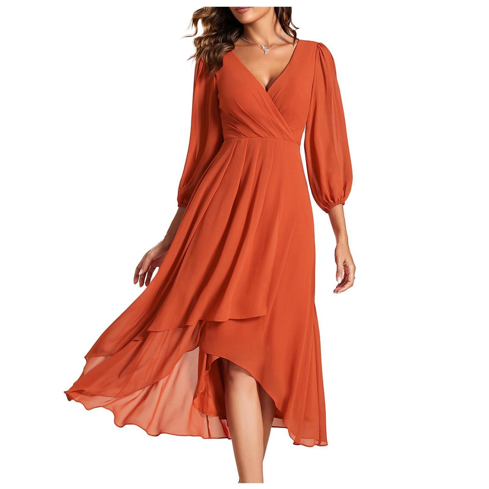 Lenoir™ | Robe à col en V avec ourlet asymétrique